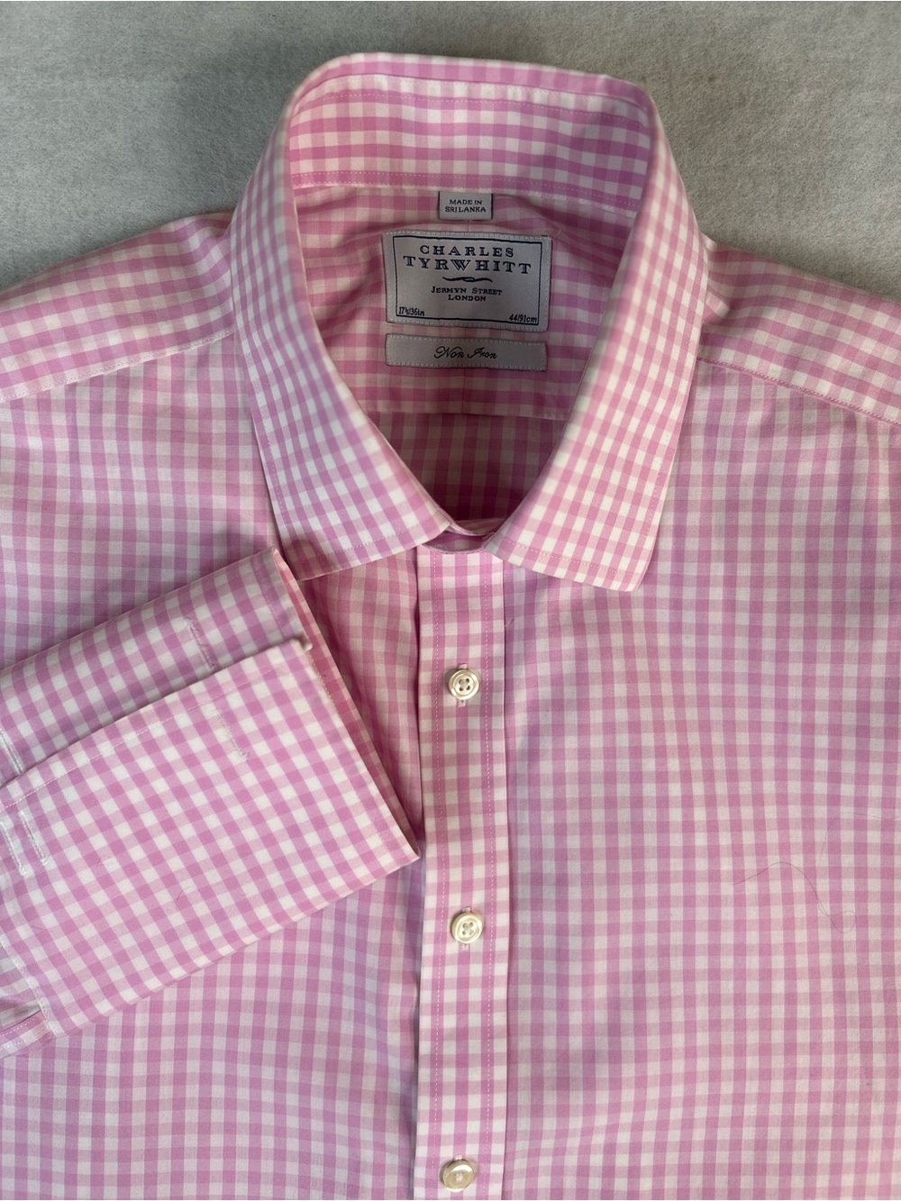 Charles Tyrwhitt Dress Shirt  Sz 17.5 36 Pink White Check French Cuff Sleeves